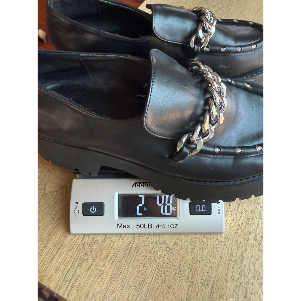 ASOS DESIGN Womens Black Chunky Platform Loafers Silver Chain Goth Scene US8 - Picture 9 of 9